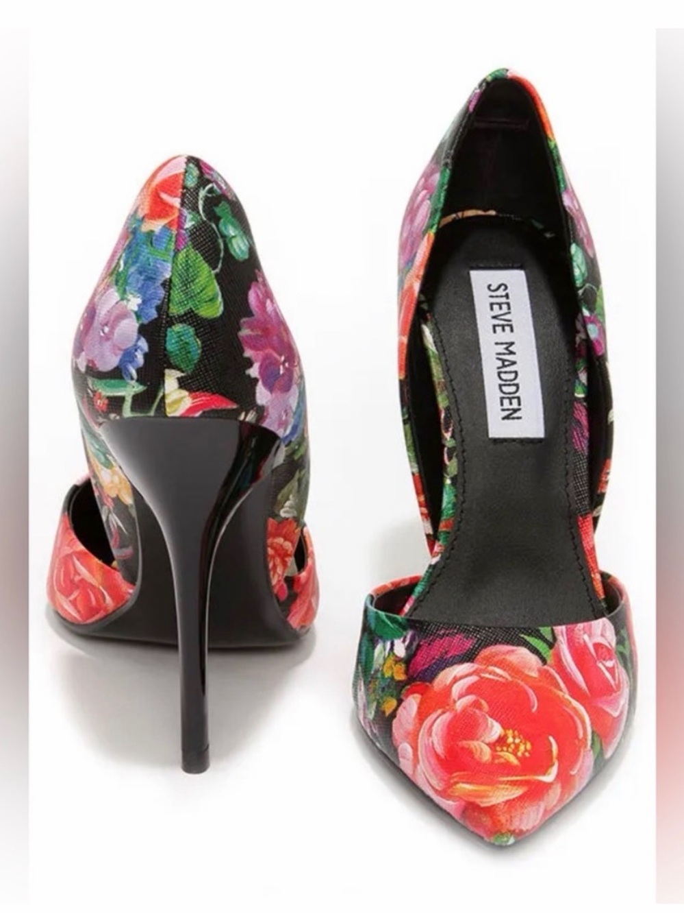 Steve Madden Varcityy Black Floral Multi Pointed-Toe D'Orsay Heels
